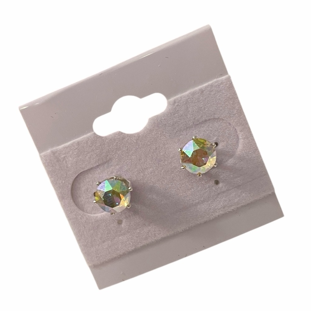Yellow Aurora Borealis Stud Earrings Made with Swarovski Crystals Silver Overlay